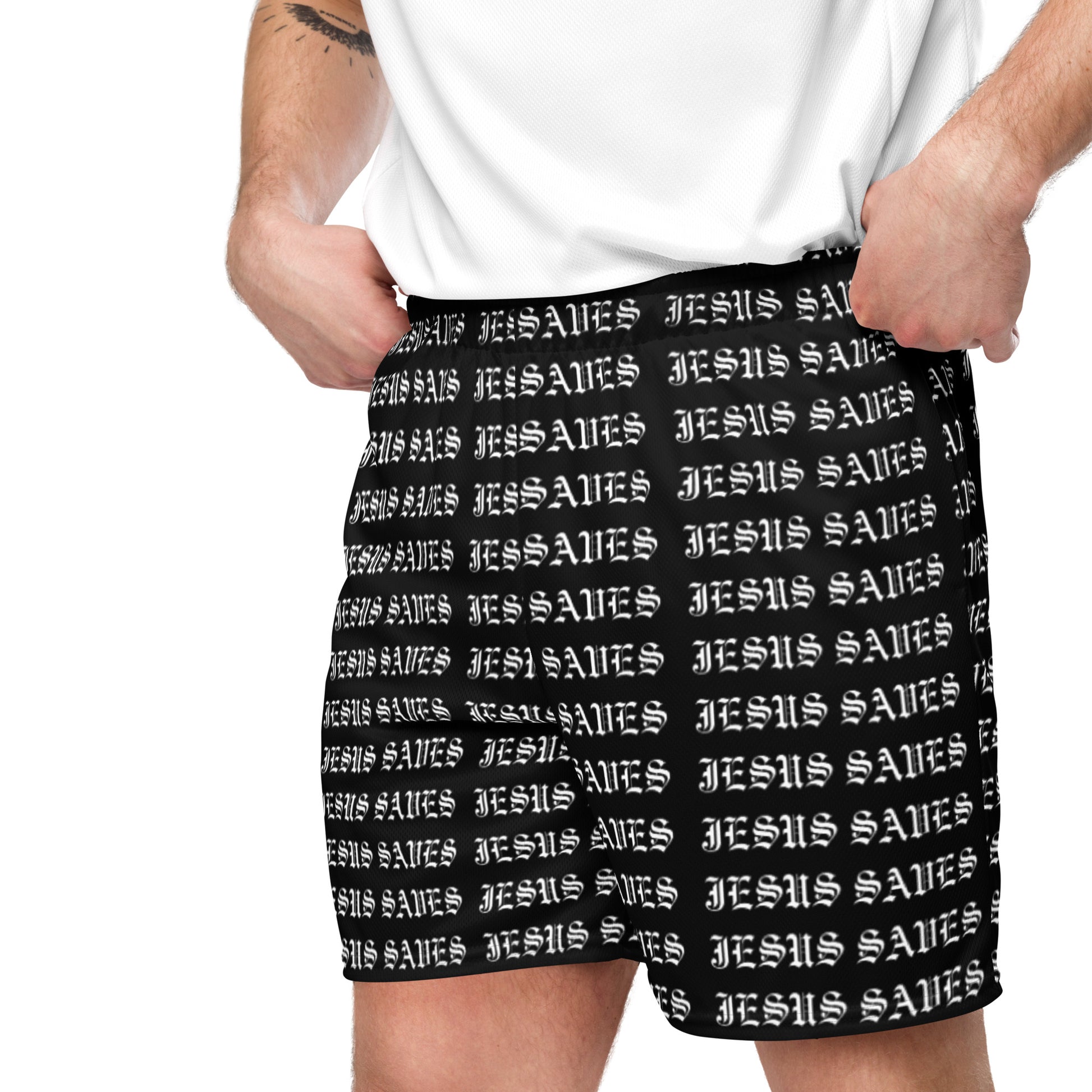 Jesus Saves Mesh Shorts Black - Lifted By Christ